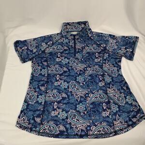 Blue and Pink Paisley short sleeve quarter zip activewear top